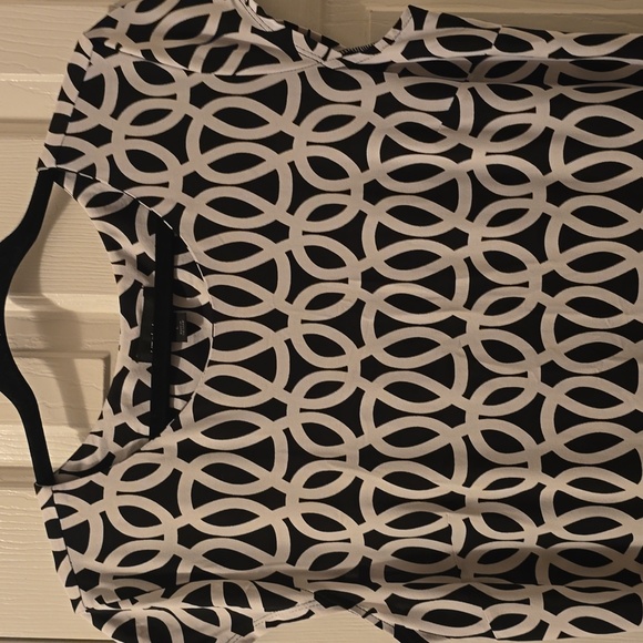 LIZ CLAIBORNE WOMENS BLACK  WHITE SYMMETRICAL SMALL CAP SLEEVES DRESSSIZE LARGE - Picture 3 of 13